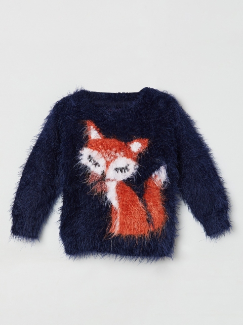 

max Girls Blue & Brown Self Design Sweatshirt