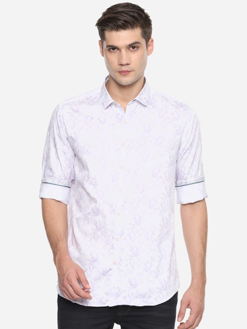 

V Dot Men White Slim Fit Printed Cotton Casual Shirt