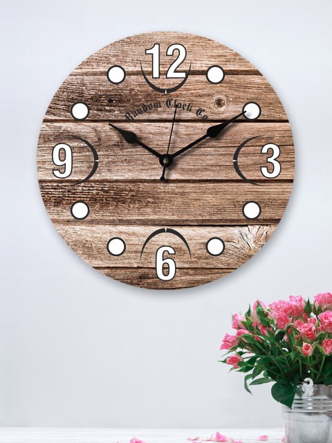 

RANDOM Brown & White Rustic Dotted Circle Wooden Analogue Wall Clock