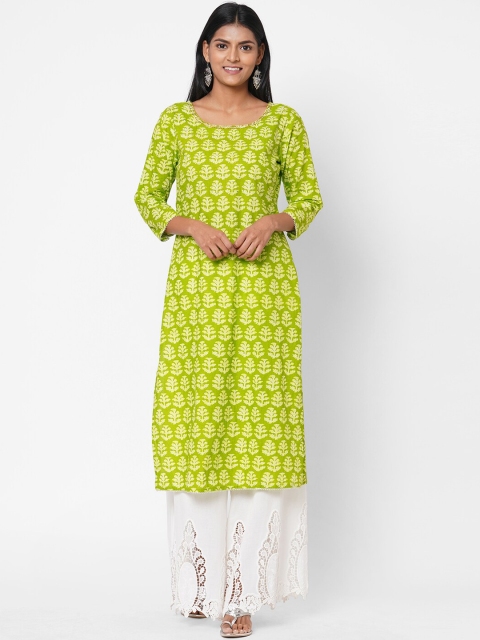 

FASHOR Women Green Printed A-Line Kurta