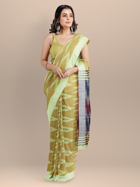 

BharatSthali Green Pure Cotton Woven Design Pochampally Sustainable Saree