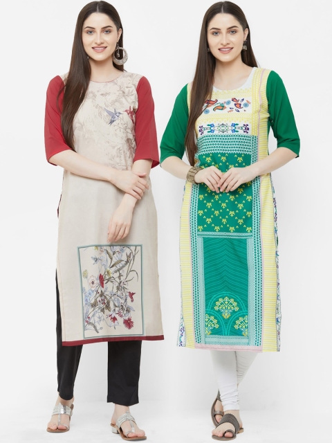 

7Threads Women Pack of 2 Printed Straight Kurta, Multi
