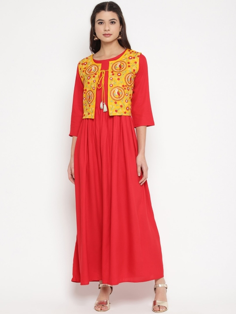 

Prakhya Women Red & Yellow Embroidered Anarkali Kurta