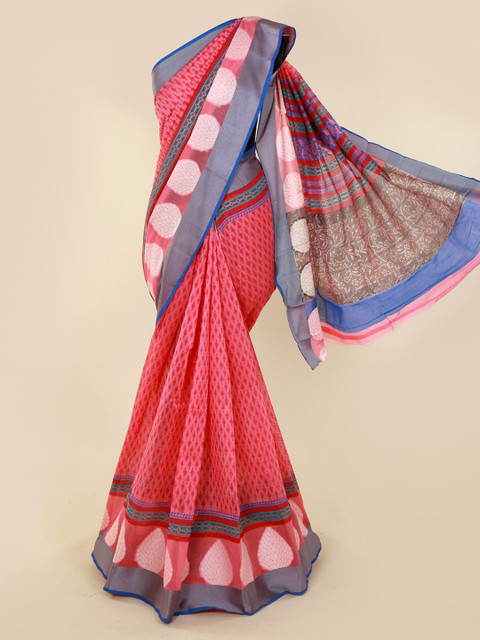 

Pothys Pink Printed Linen Blend Sustainable Saree