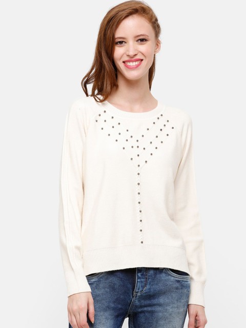 

STROP Women Off-White Embellished Pullover Sweater