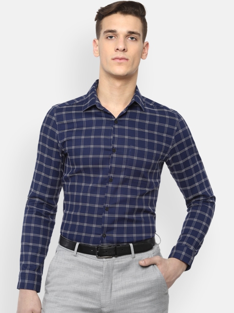 

Louis Philippe Men Navy Blue & White Slim Fit Checked Formal Shirt