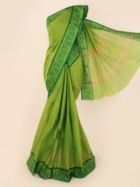 

Pothys Green Solid Cotton Saree with Woven Design Border