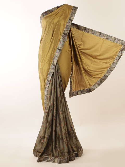 

Pothys Olive Green Printed Jute Silk Saree