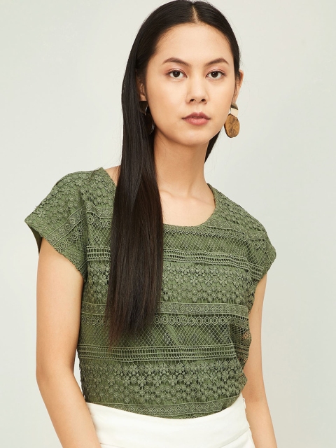 

Bossini Women Olive Green Self Design Top