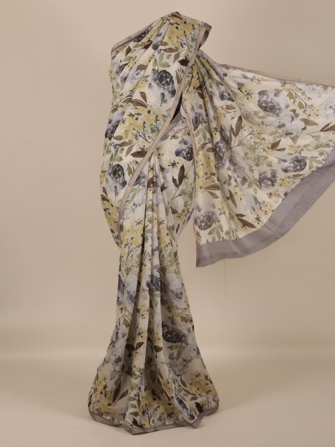 

Pothys Cream-Coloured Printed Linen Blend Saree