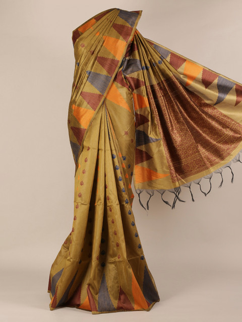 

Pothys Olive Green & Maroon Jute Silk Woven Design Saree
