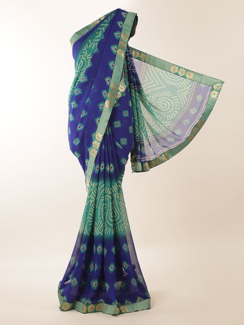 

Pothys Blue & Green Poly Georgette Printed Bandhani Saree