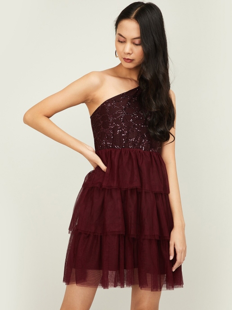 

Ginger by Lifestyle Women Burgundy Embellished Fit and Flare Dress