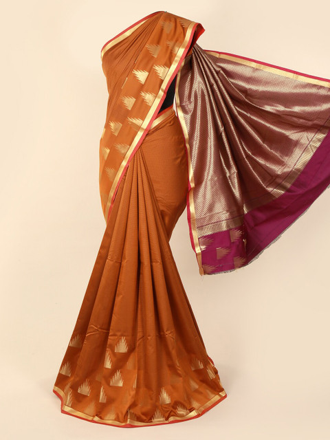 

Pothys Mustard & Gold-Toned Art Silk Woven Design Saree