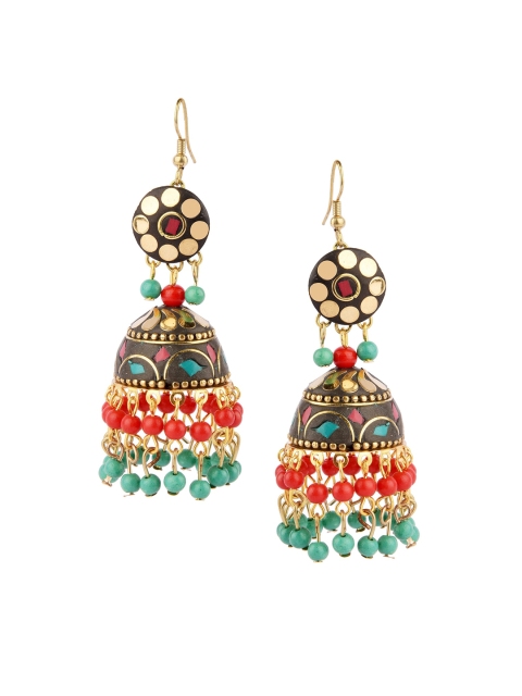 

DESI COLOUR Black & Green Contemporary Jhumkas