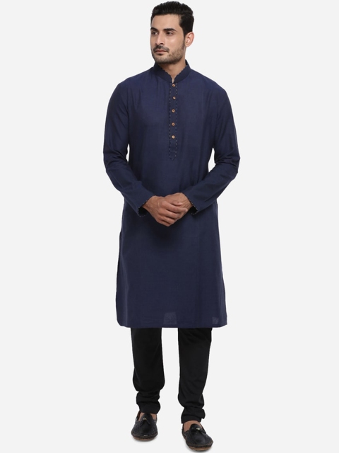 

azania Men Blue Solid Straight Kurta