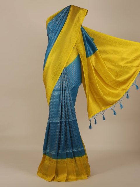 

Pothys Blue & Yellow Jute Silk Woven Design Saree