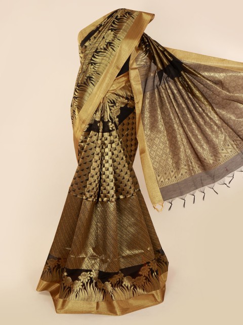 

Pothys Gold-Toned & Black Silk Cotton Woven Design Saree