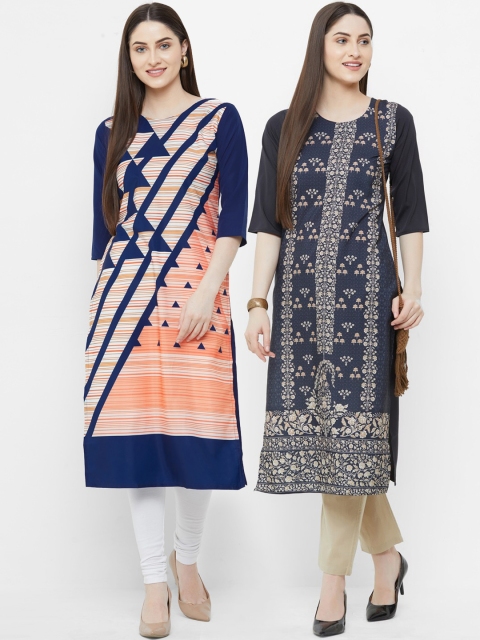 

7Threads Women Pack of 2 Printed Straight Kurta, Multi