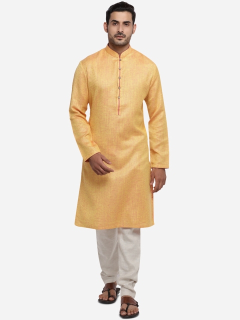 

azania Men Yellow Solid Straight Kurta