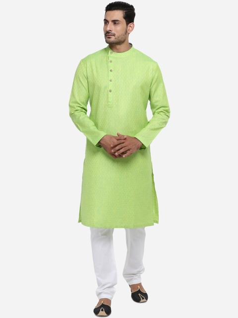 

azania Men Green & Blue Woven Design Straight Kurta