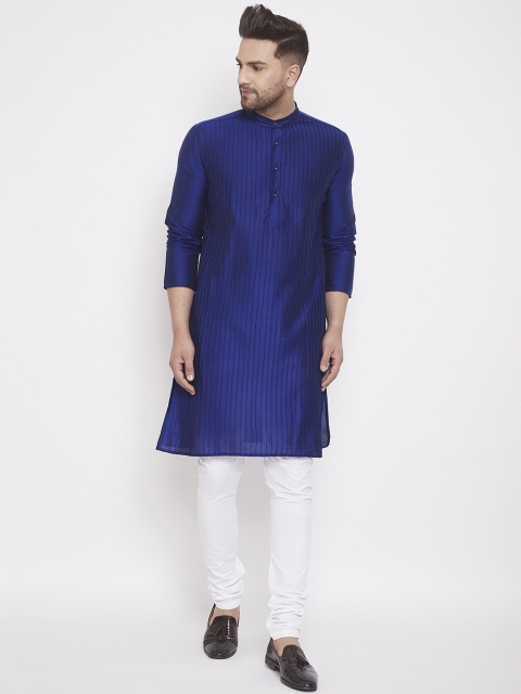 even Men Blue Striped Straight Kurta