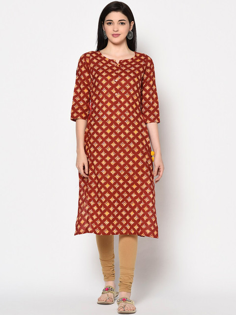 

GULMOHAR JAIPUR Women Red & Yellow Printed Straight Kurta