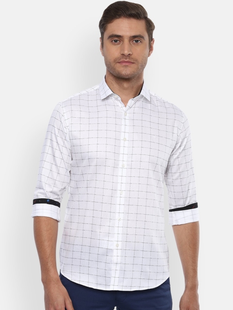 

V Dot Men White Slim Fit Checked Casual Shirt