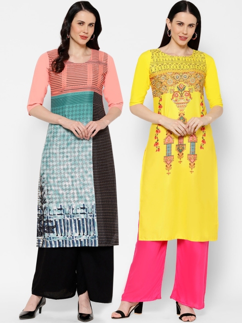 

7Threads Women Set of 2 Straight Kurta, Yellow