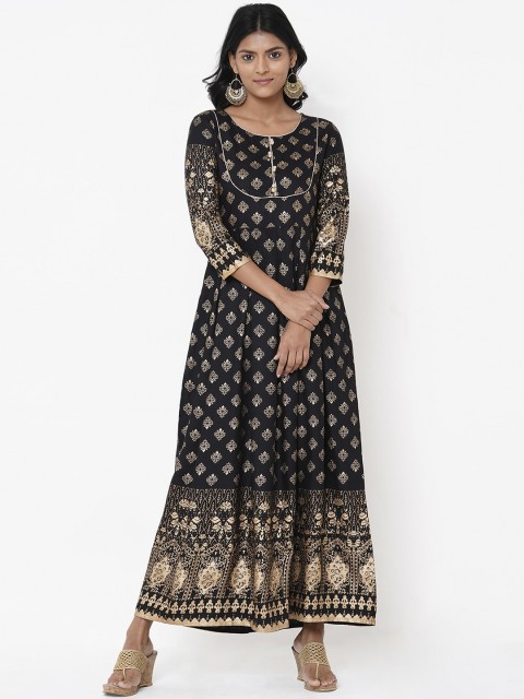 

FASHOR Women Black Printed Ethnic Maxi Dress