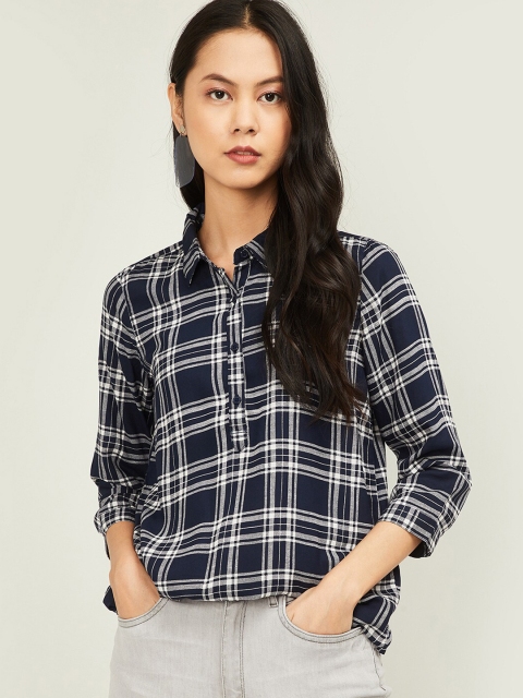 

Fame Forever by Lifestyle Women Navy Blue Checked Shirt Style Top