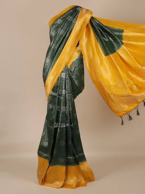 

Pothys Green & Yellow Jute Silk Woven Design Saree