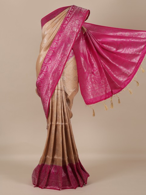 

Pothys Cream-Coloured & Pink Jute Silk Woven Design Saree