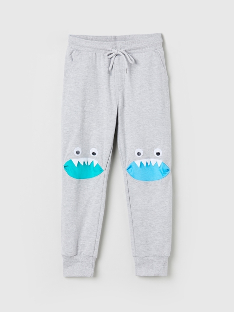 

max Boys Grey Melange & Blue Slim Fit Printed Joggers