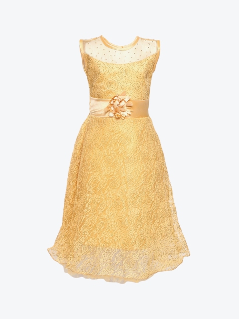 

Aarika Girls Yellow Self Design Fit and Flare Dress