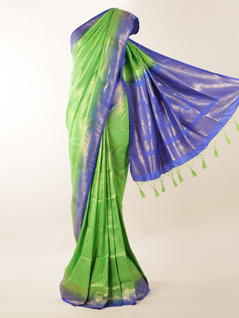 

Pothys Green & Navy Blue Jute Silk Woven Design Saree