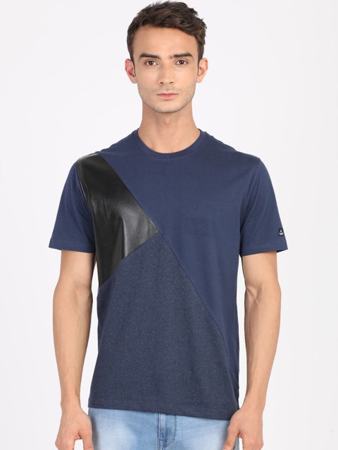 

ANTHEM Men Navy Blue Colourblocked Round Neck T-shirt