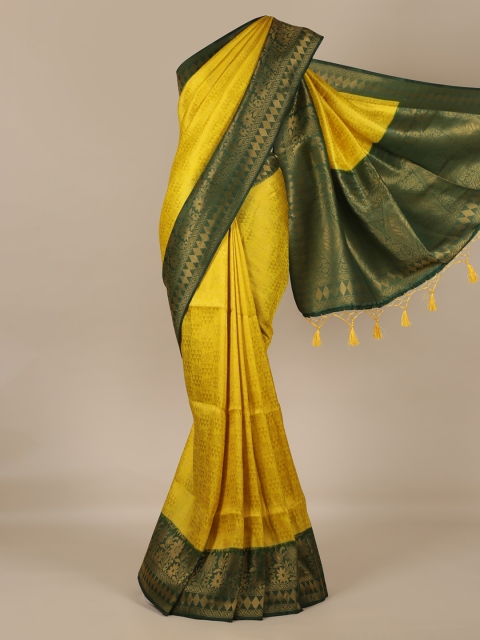 

Pothys Yellow & Green Jute Silk Woven Design Saree