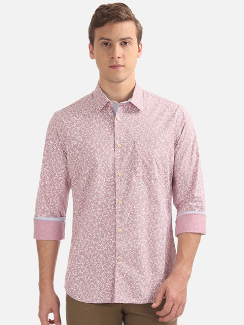 

AD By Arvind Men Pink Slim Fit Printed Casual Shirt