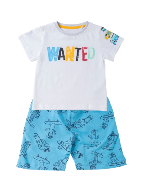 

5.10.15 Boys White & Blue Printed T-Shirt With Shorts Set