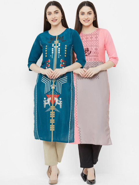 

7Threads Women Pack of 2 Printed Straight Kurta, Multi