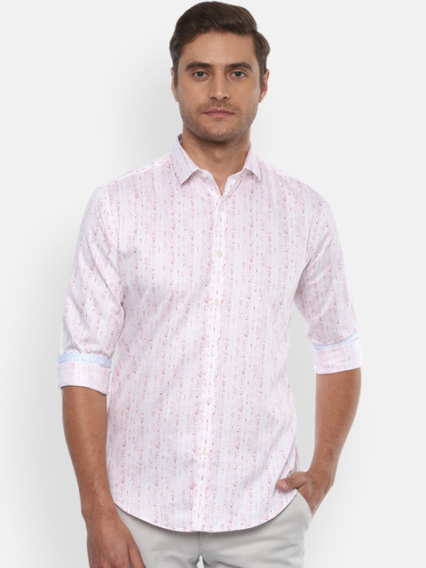 

V Dot Men White & Pink Slim Fit Printed Cotton Casual Shirt