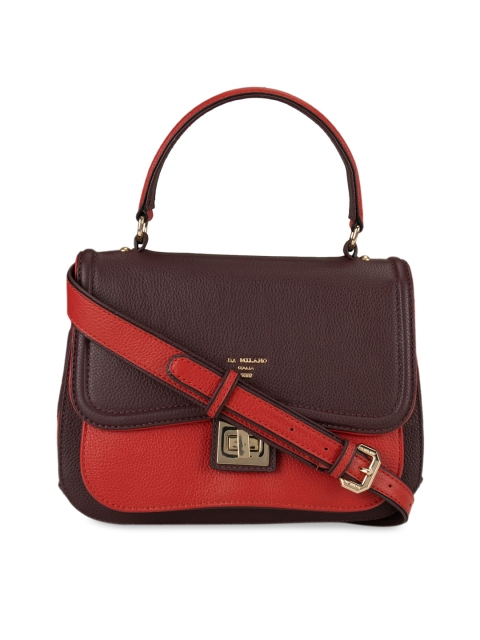 Da Milano Maroon & Red Colourblocked Handheld Bag