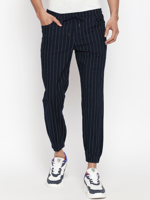 

People Men Navy Blue Regular Fit Striped Joggers