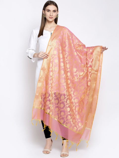 

Aujjessa Women Pink & Gold-Coloured Woven Design Banarasi Dupatta