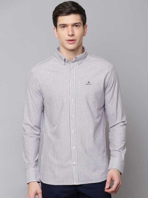 

GANT Men White & Blue Regular Fit Striped Casual Shirt