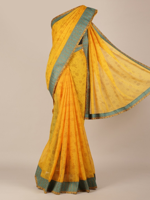 

Pothys Yellow Woven Design Poly Chiffon Saree