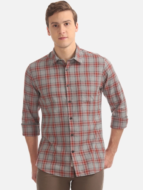 

AD By Arvind Men Grey Slim Fit Checked Casual Shirt
