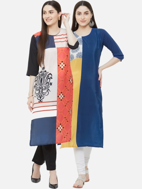 

7Threads Women Multicoloured Printed Straight Kurtas Pack Of 2, Multi