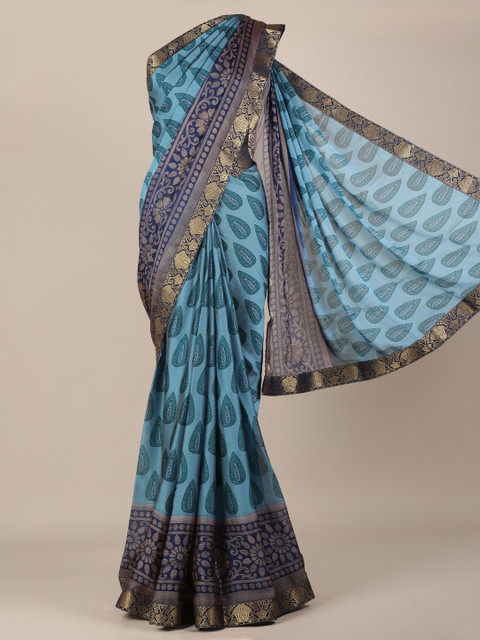 

Pothys Blue Printed Poly Chiffon Saree